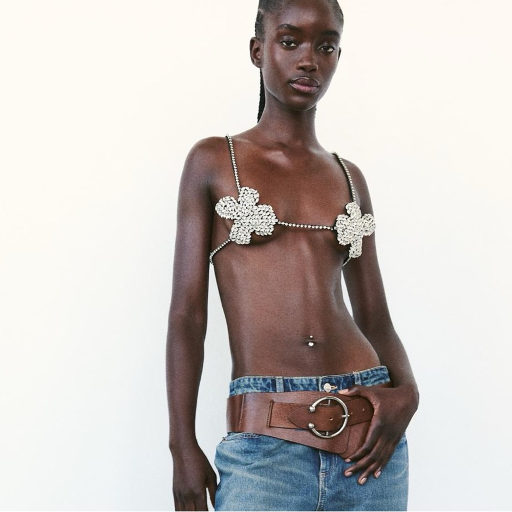 Zara floral jewel bra top, crystals embroidered